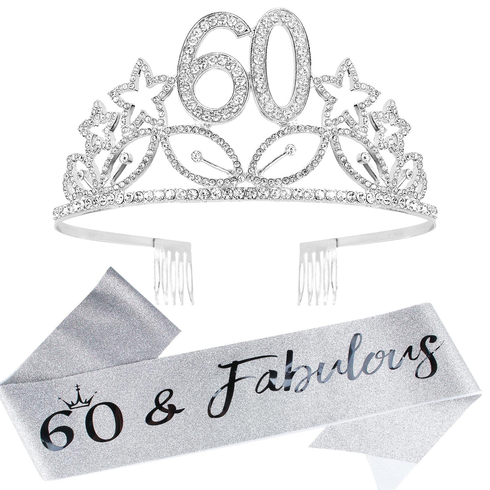 Elegant Silver Birthday Decorations for Women - Glitter Sash & Rhinestone Tiara Set - Perfect for Birthday Parties, Bachelorette, Bridal Showers & Special Celebrations