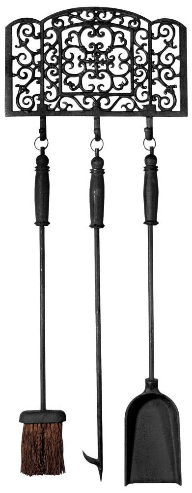 Esschert Design USA FF28B Heavy Duty Cast Iron Fireplace Tool Set - Fireplace Accessories for Indoor & Outdoor Use, Perfect for Fire Pits, Wood Stoves, and Hearth Maintenance