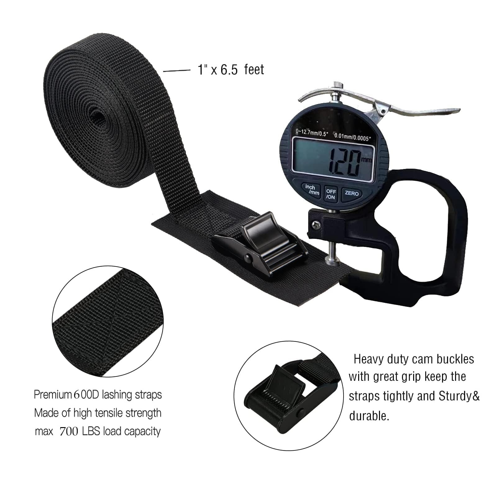 Heavy Duty Cam Buckle Tie Down Straps - Adjustable Nylon Lashing Straps for Secure Cargo Transport - Padded Ratchet Straps for Truck, Motorcycle, Kayak, Canoe & Rooftop Racks - Perfect for Road Trips, Moving & Outdoor Adventures