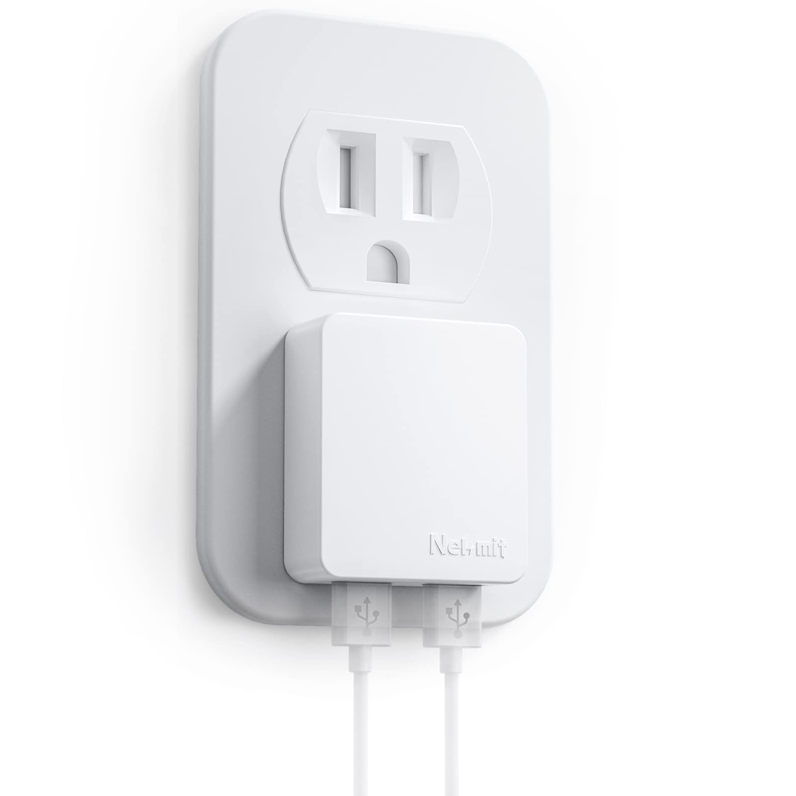 Fast Charging Nekmit Dual Port USB Wall Charger with Smart IC - Ultra Thin & Compact Design, White - Perfect for Travel, Home, and Office Use