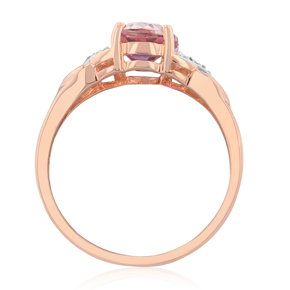 9ct Gold Peach Sapphire and Diamond Ring - Elegant Jewelry for Women, Perfect for Weddings, Anniversaries & Special Occasions