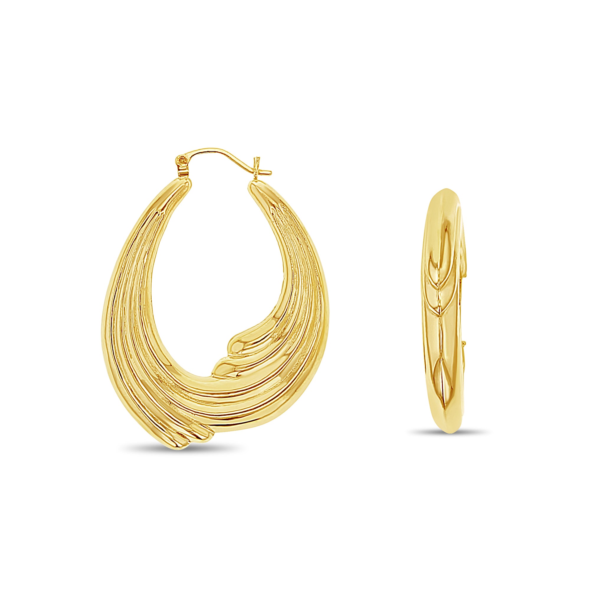 14k Yellow Gold Polished Wave Hoop Earrings - Elegant & Trendy Jewelry for Women, Perfect for Parties, Weddings & Everyday Wear