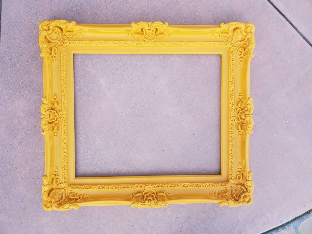 12x16 Yellow Baroque Picture Frame - Elegant Ornate Mirror Photo Frame for Wall Decor, Vintage Cottage Chic Style, Classic Decorative Display for Living Room, Bedroom & Office