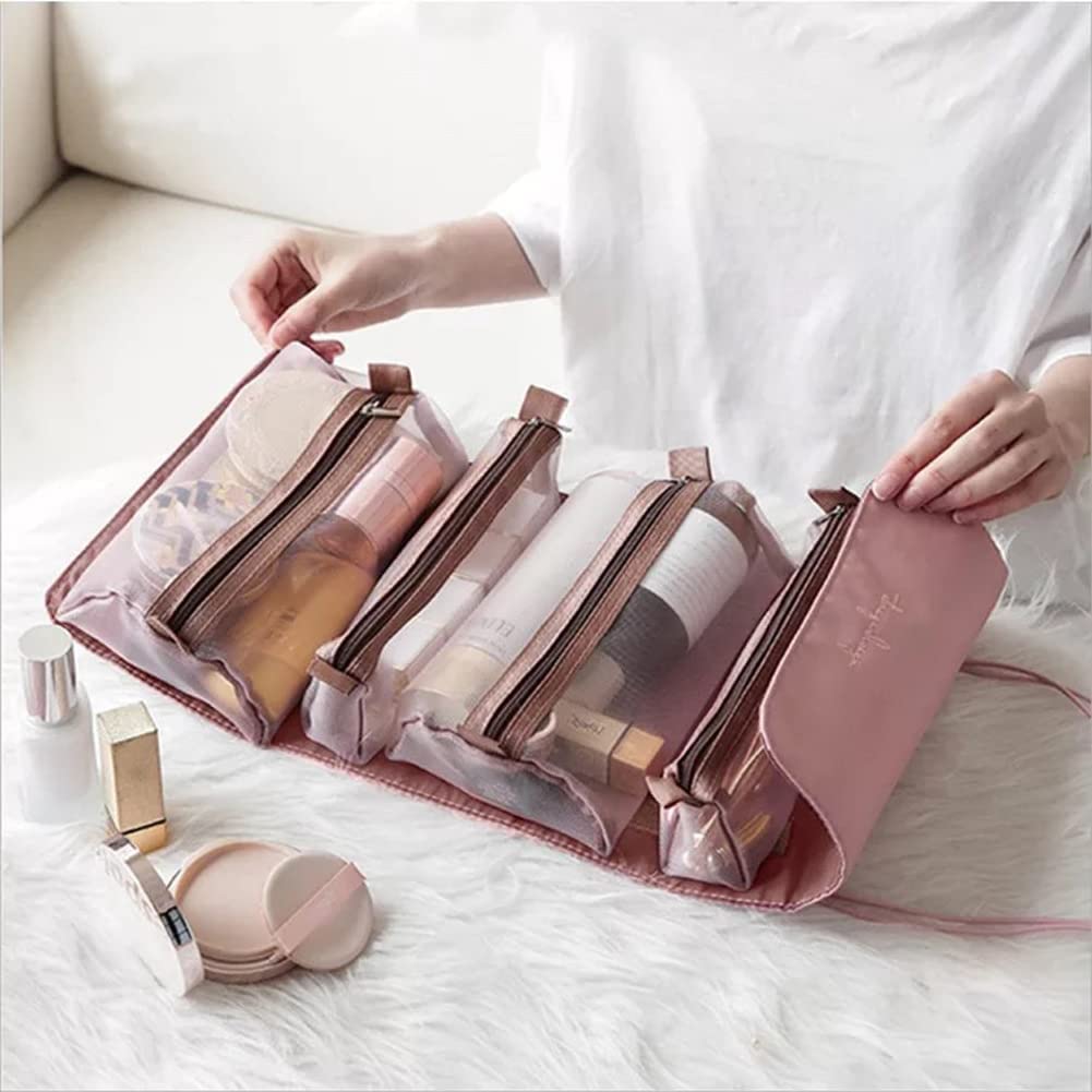 Kriaex 4-in-1 Hanging Toiletry Bag for Travel - Foldable Cosmetic Organizer with 4 Detachable Compartments & Quick Roll-Up Design | Perfect Makeup Bag for Vacation, Gym, Camping & Business Trips