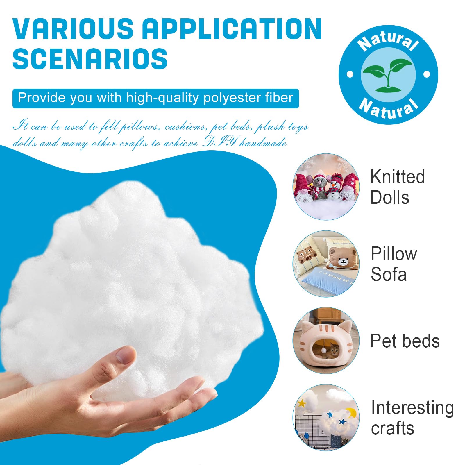 Premium Polyester Fiber Fill for DIY Projects - High Resilience Stuffing for Dolls, Pillows & Comforters - 250g/8.8oz Recyclable Fiber - Perfect for Crafting, Home Decor & Soft Toy Making