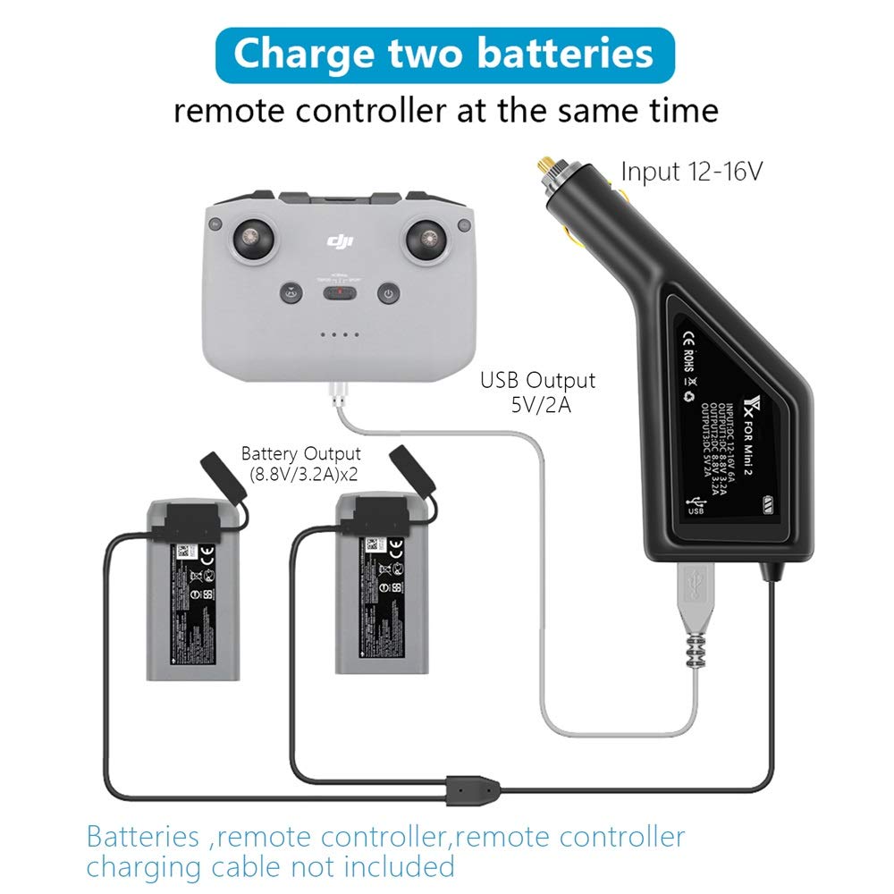3-in-1 Fast Charger for DJI Mavic Mini 2 & Mini SE Drone - Rapid Charging for Drone Batteries & Remote Controller - Perfect for Travel, Outdoor Adventures & Aerial Photography