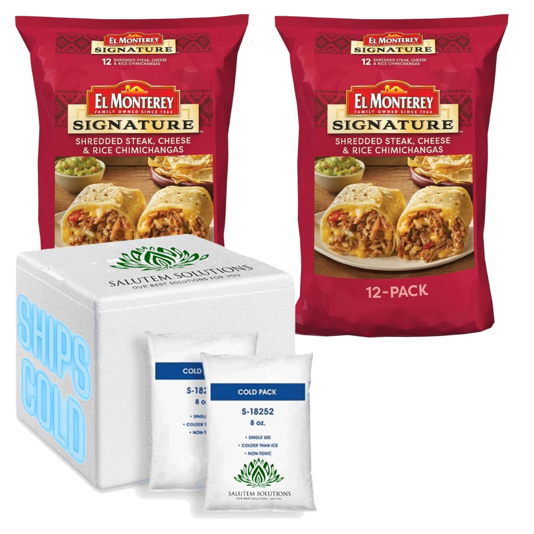 El Monterey Signature Shredded Steak, Cheese & Rice Chimichangas - 54oz (12 Count, Frozen) - Pack of 2 | Authentic Mexican Chimichangas for Quick Meals, Parties & Family Dinners
