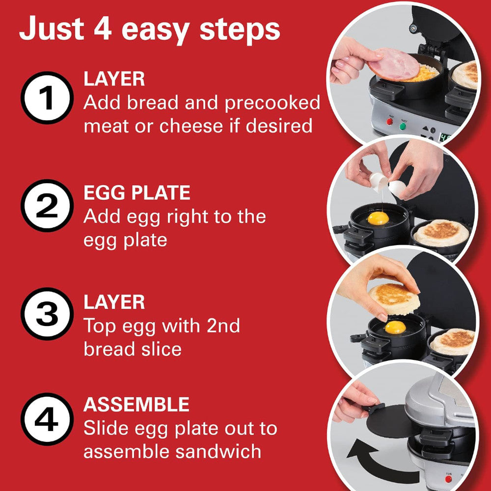 Hamilton Beach 25490C Dual Breakfast Sandwich Maker - Certified Refurbished with Home Essentials Warranty | Perfect for Quick Breakfasts, Sandwiches & Paninis at Home