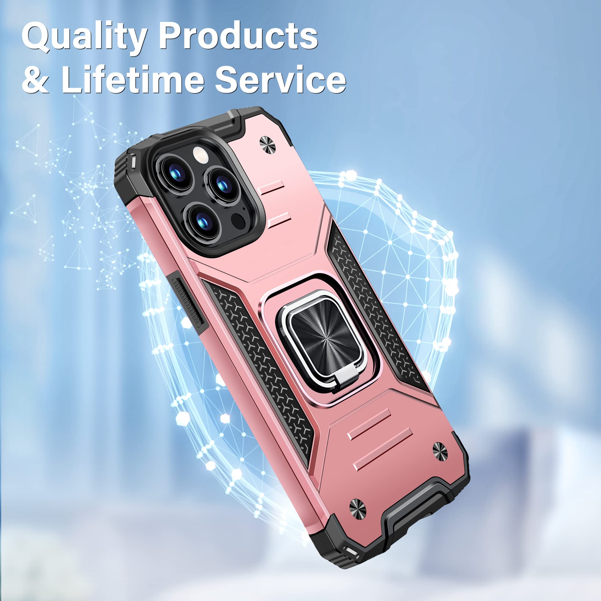 Vakoo Shockproof Heavy Duty Phone Case with Kickstand for iPhone 13 Pro Max - Rose Gold | Protective Cover for Work, Travel & Outdoor Activities