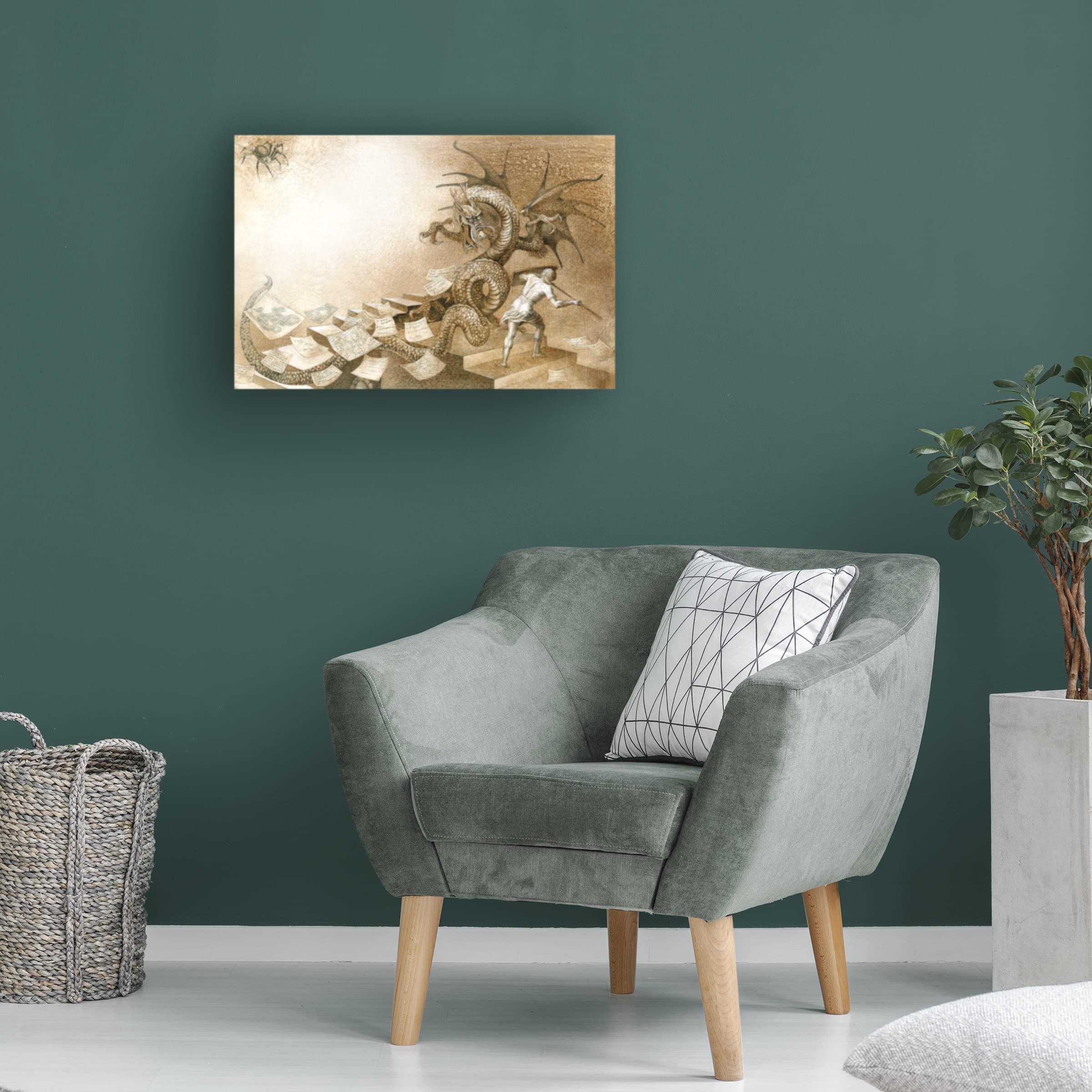 Trademark Fine Art 'Dragon Fight' by Lana Korolievskaia - Stunning 30x47 Inch Canvas Wall Art for Living Room, Bedroom & Office Decor