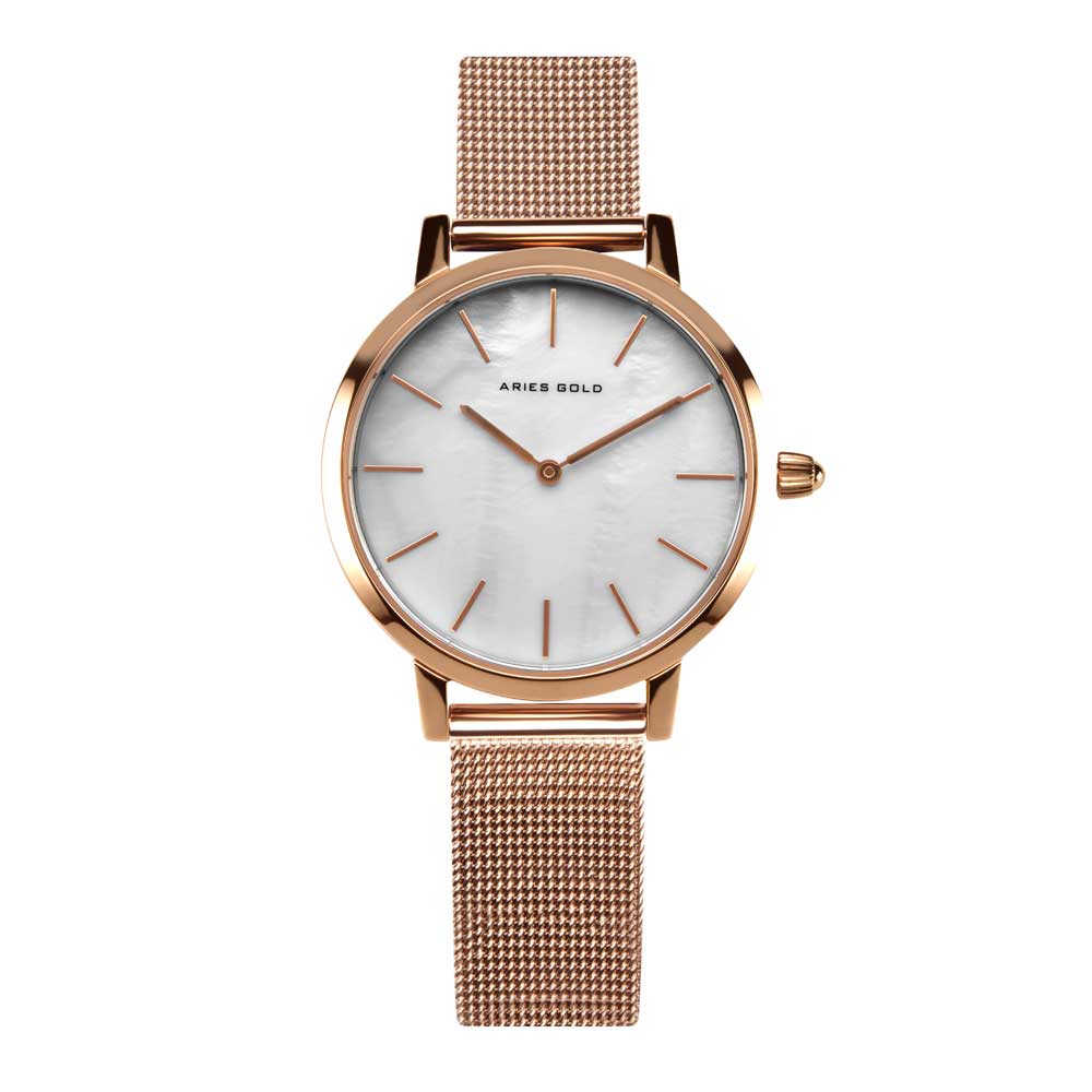 Aries Gold Cosmo Rose Gold Stainless Steel Women's Watch with Mesh Strap - Elegant Dress Watch for Women, Perfect for Office, Parties & Special Occasions
