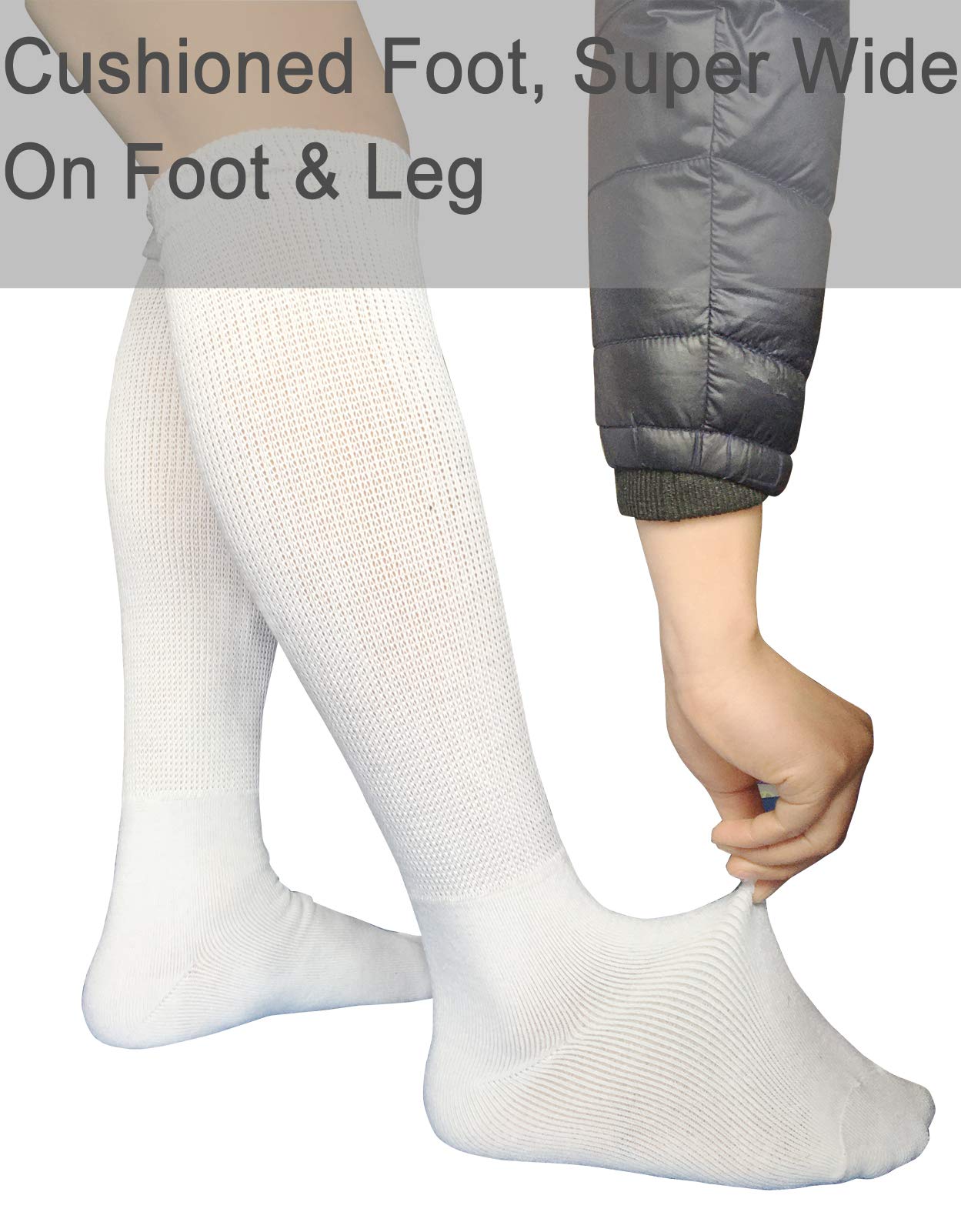 Extra Wide Diabetic Socks for Men & Women - Non-Binding Knee High Compression Socks for Edema, Swelling & Cast - Bariatric Comfort 2-Pack - Ideal for Diabetes Care, Post-Surgery & Daily Comfort