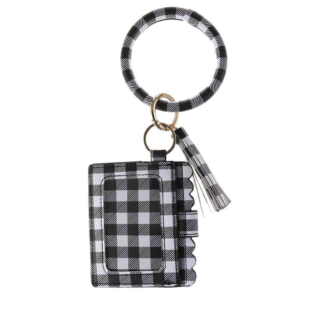 Women's Faux Leather Bangle Keychain Bracelet - Round Tassel Key Ring with Wallet Purse & Wristlet Card Holder | Perfect for Key Organization, Gift Giving, and Everyday Fashion Accessory