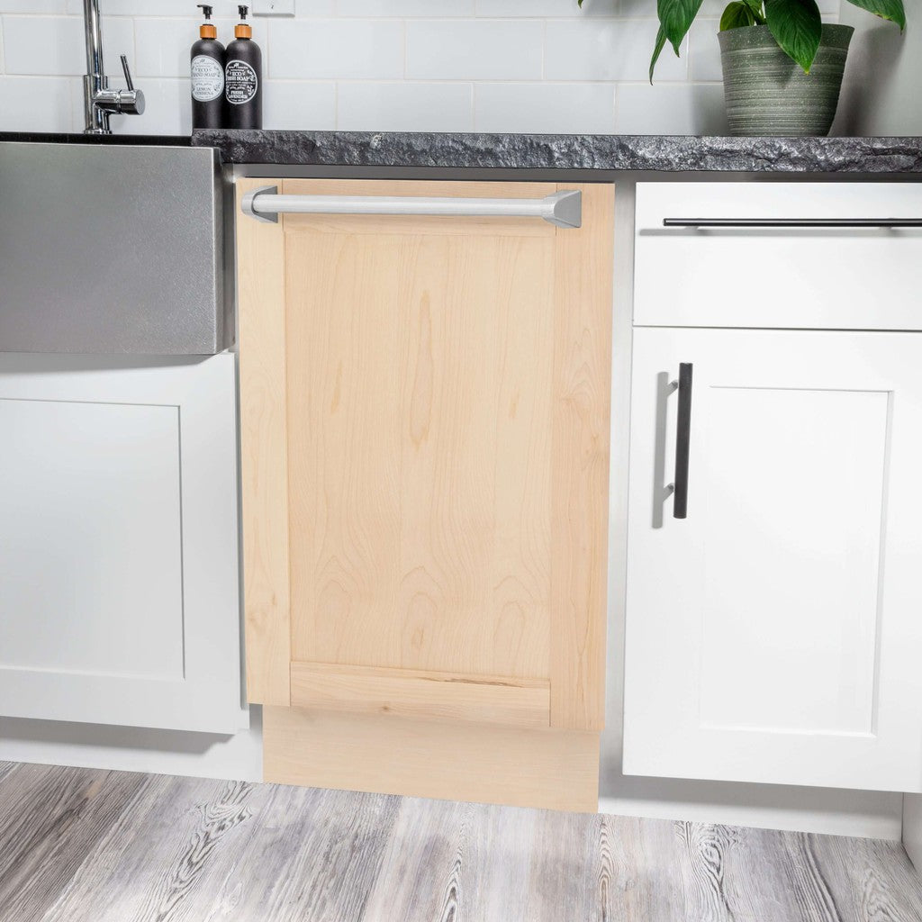 ZLINE 18 Inch Tallac Series 3rd Rack Top Control Built-In Dishwasher - Unfinished Wood with Traditional Handle, 51dBa (DWV UF 18) | Energy Efficient Kitchen Appliance for Modern Homes