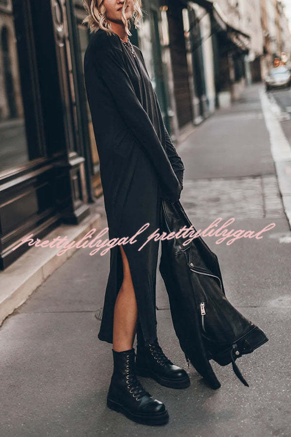 Bedisse Cotton Blend Long Sleeve Relaxed Slit Midi Dress - Comfortable Casual & Work Wear for Women | Perfect for Office, Date Night & Weekend Outings