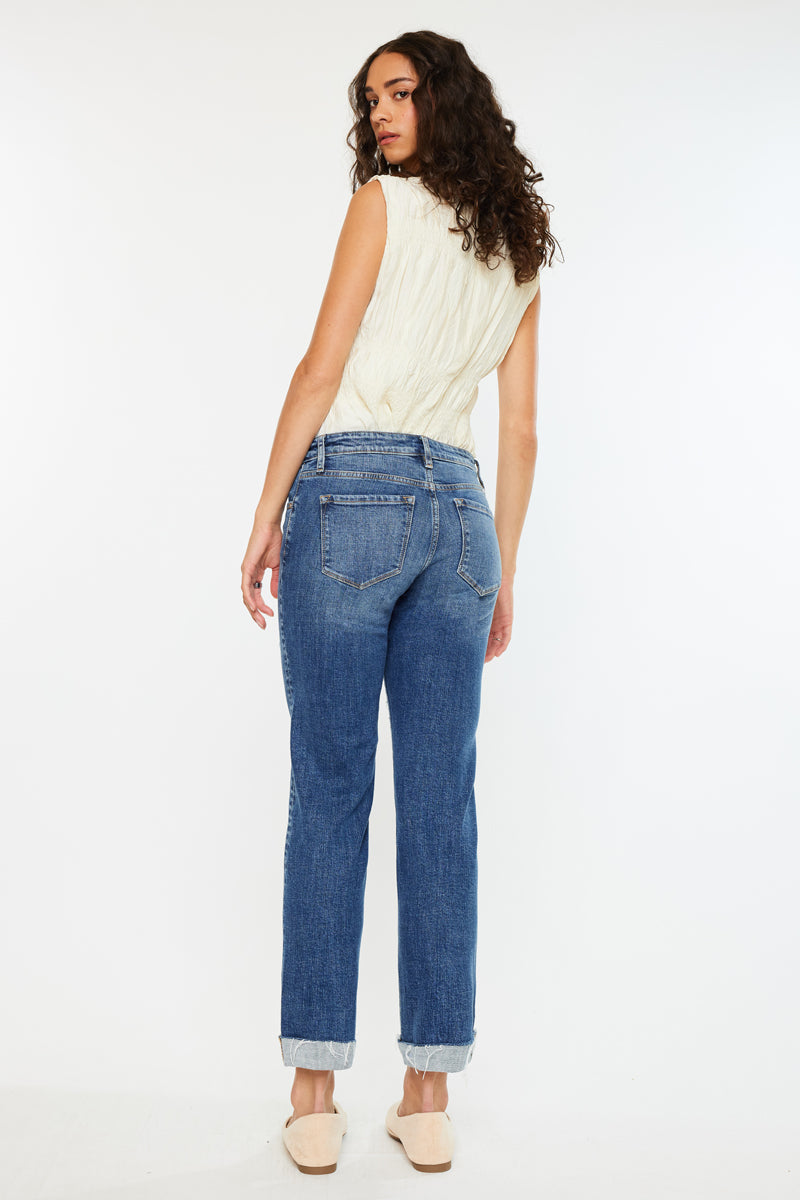 Nina Mid Rise Slim Boyfriend Jeans for Women - Comfortable Stretch Denim Pants - Casual Everyday Wear & Weekend Outfits