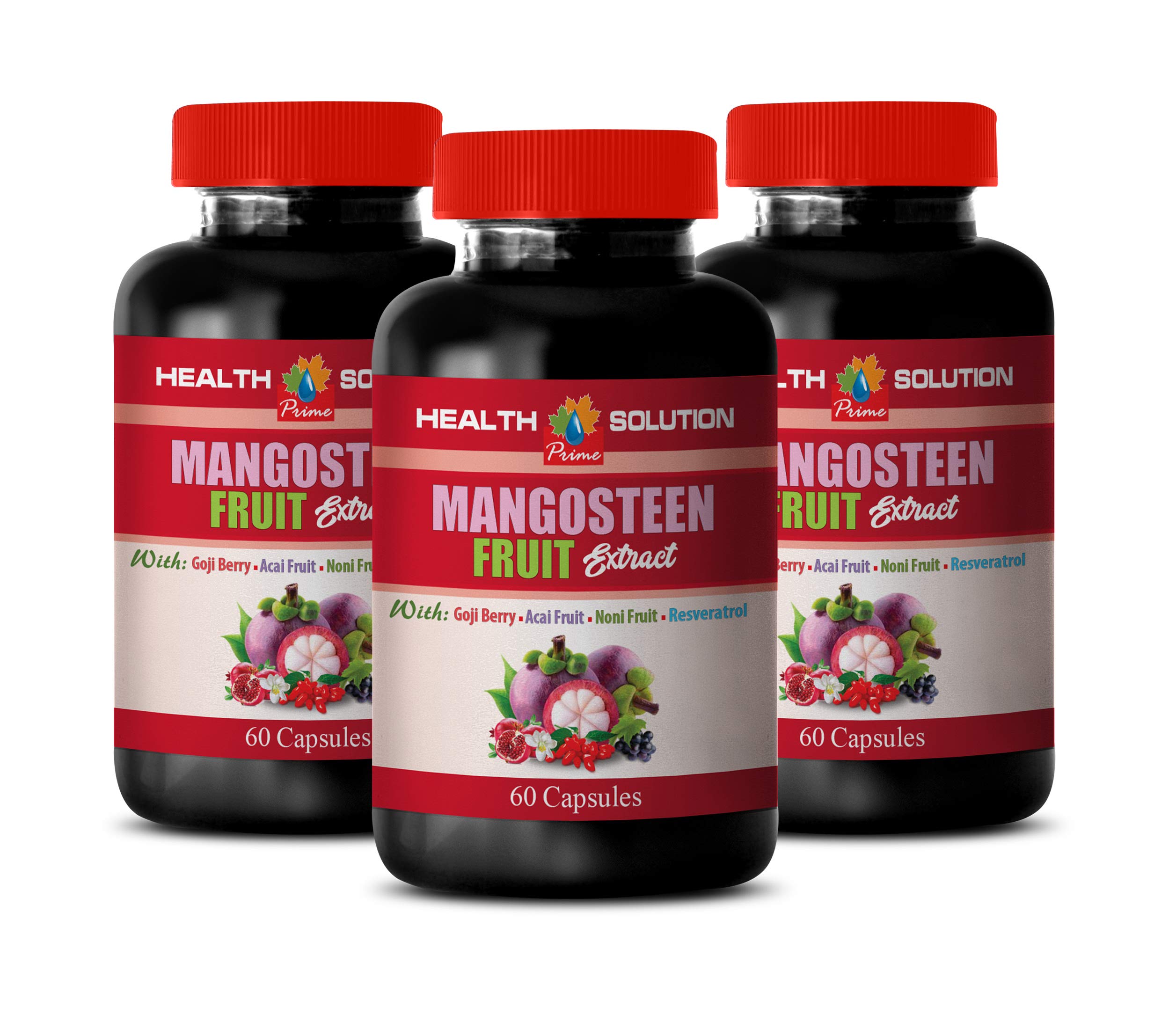 Brain & Memory Booster Supplement - Mangosteen Extract with Resveratrol, Acai, Pomegranate, Noni & Goji Berry - Antioxidant Rich Cognitive Support Formula - 180 Capsules (3 Bottles) - Supports Focus, Mental Clarity & Healthy Aging