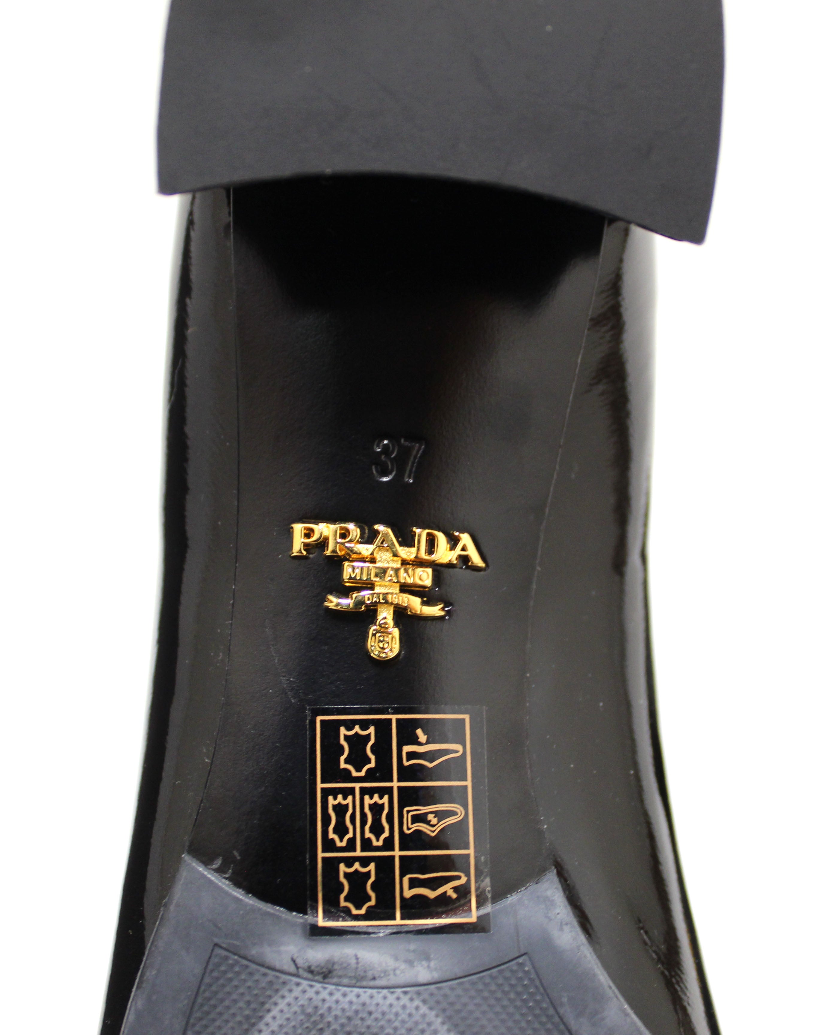 Authentic Prada Black Patent Leather Bow Pumps - Women's Size 37 (US 7) | Elegant High Heels for Parties, Weddings & Formal Events