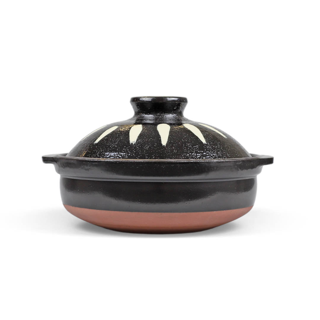 Premium Black Tokusa Ceramic Coated Donabe Pot - 37 fl oz (1.1L) Traditional Japanese Earthenware for Hot Pot, Stews & Rice Cooking - 6.7