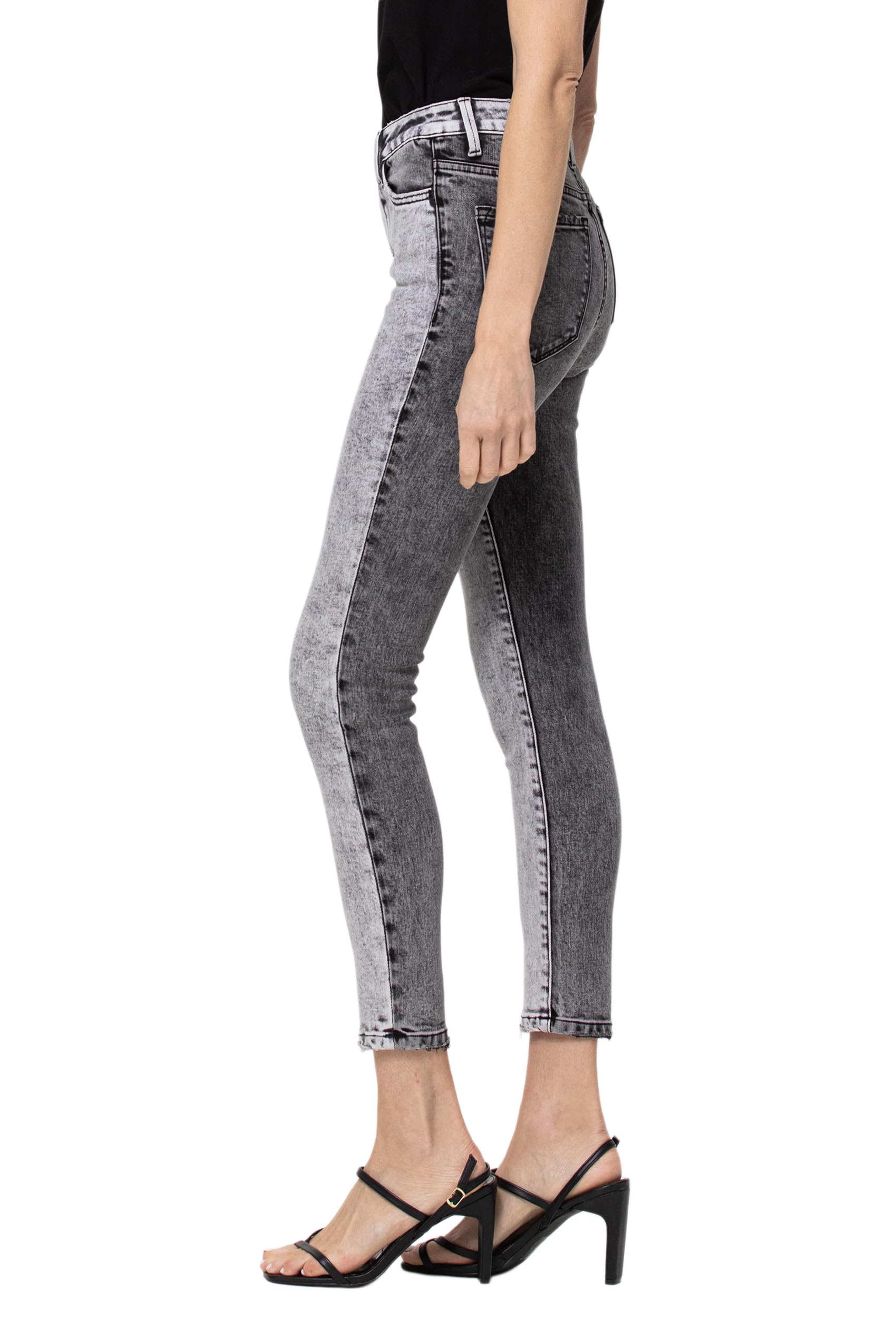 VERVET High Rise Contrast Skinny Jeans for Women - Black/Grey Stretch Denim Pants | Trendy Slim Fit Jeans for Casual Wear, Night Out & Everyday Fashion