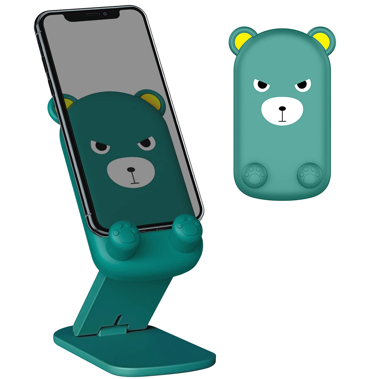 Foldable Adjustable Silicone Phone Stand Holder - Cute Green Bear Design, Compatible with iPhone 16/15/14/13/12 Pro Max & iPad Tablet - Perfect for Desk, Office, Bedside & Travel Use