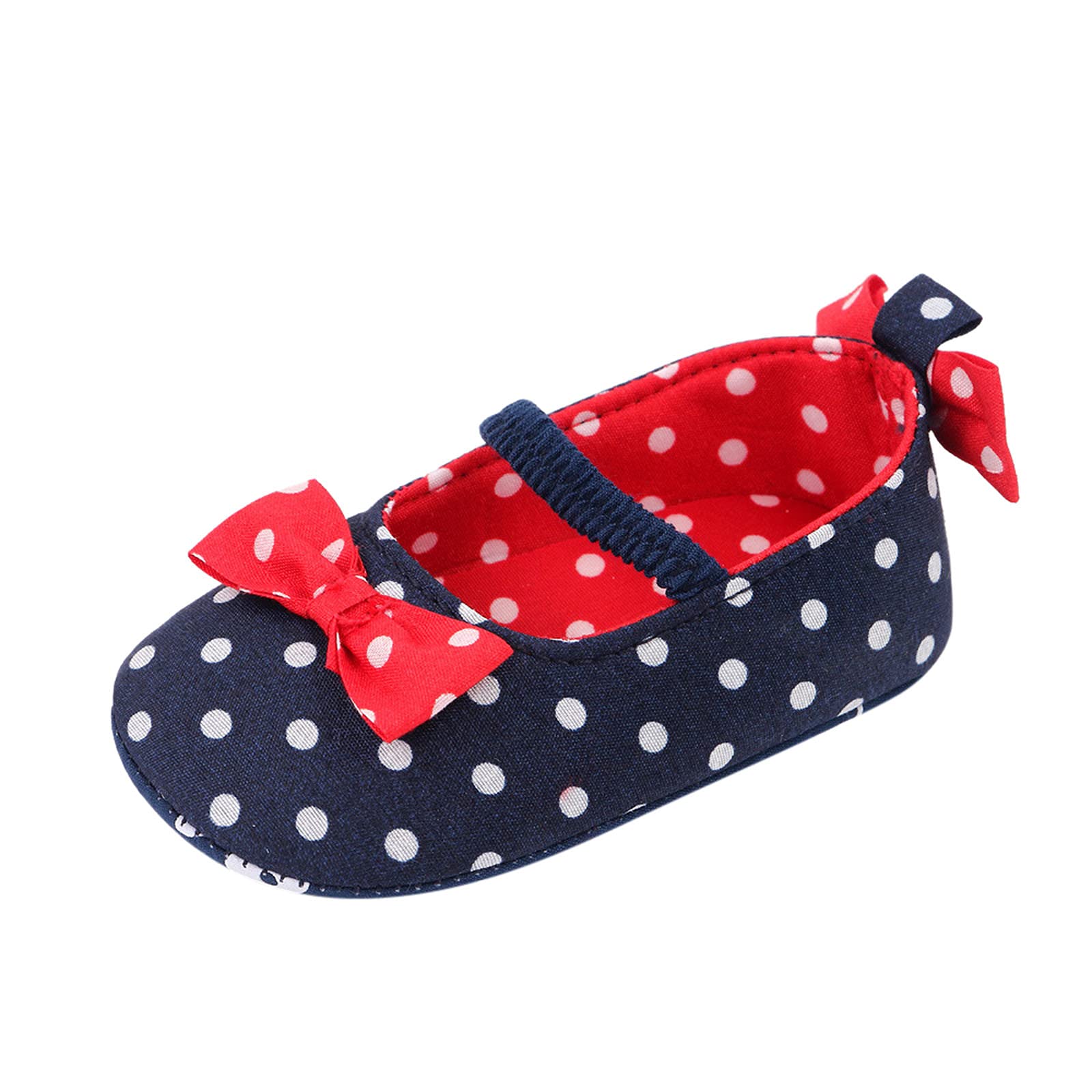 Lykmera Baby Sneakers - Soft Anti-Slip Prewalker Shoes for 0-6 Months | Cute Polka Dot Bowknot Design | Perfect for First Steps, Indoor Play & Special Occasions (Dark Blue)