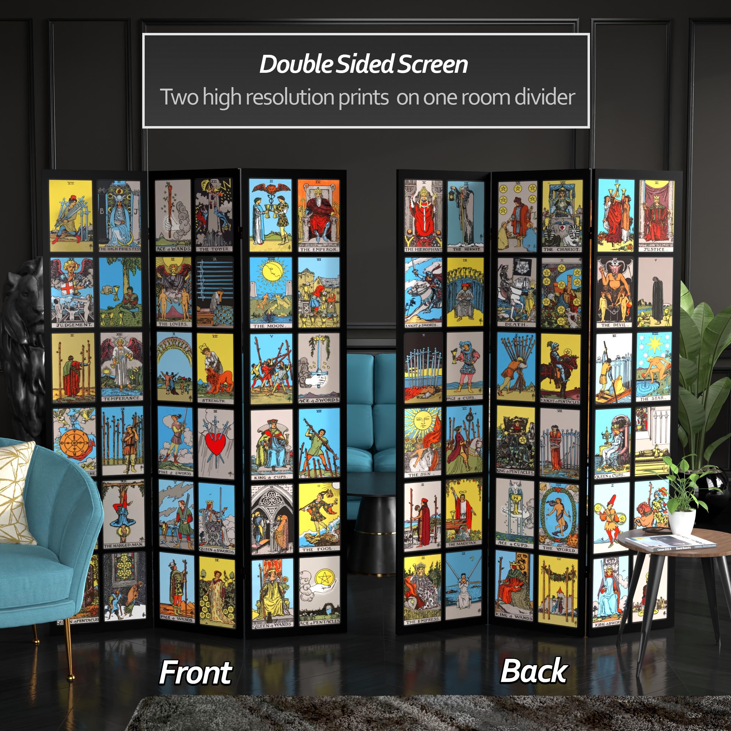 6 ft. Tall Double Sided Rider-Waite Tarot Canvas Room Divider - Hand-Painted Tarot Card Room Partition for Home Decor, Meditation Space & Privacy Screen - Perfect for Bedrooms, Yoga Studios & Spiritual Retreats