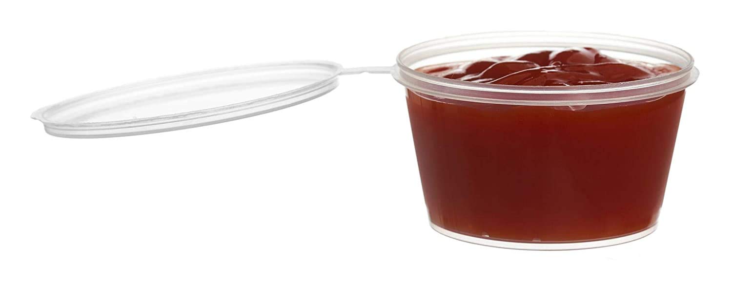 EcoQuality [2000 Pack] 3 Oz Leak Proof Plastic Condiment Cups with Hinged Lids - Perfect for Sauces, Jello Shots, Food Storage, Party Favors & Restaurant Use - Durable Portion Containers for Takeout, Catering & Home Kitchen Organization
