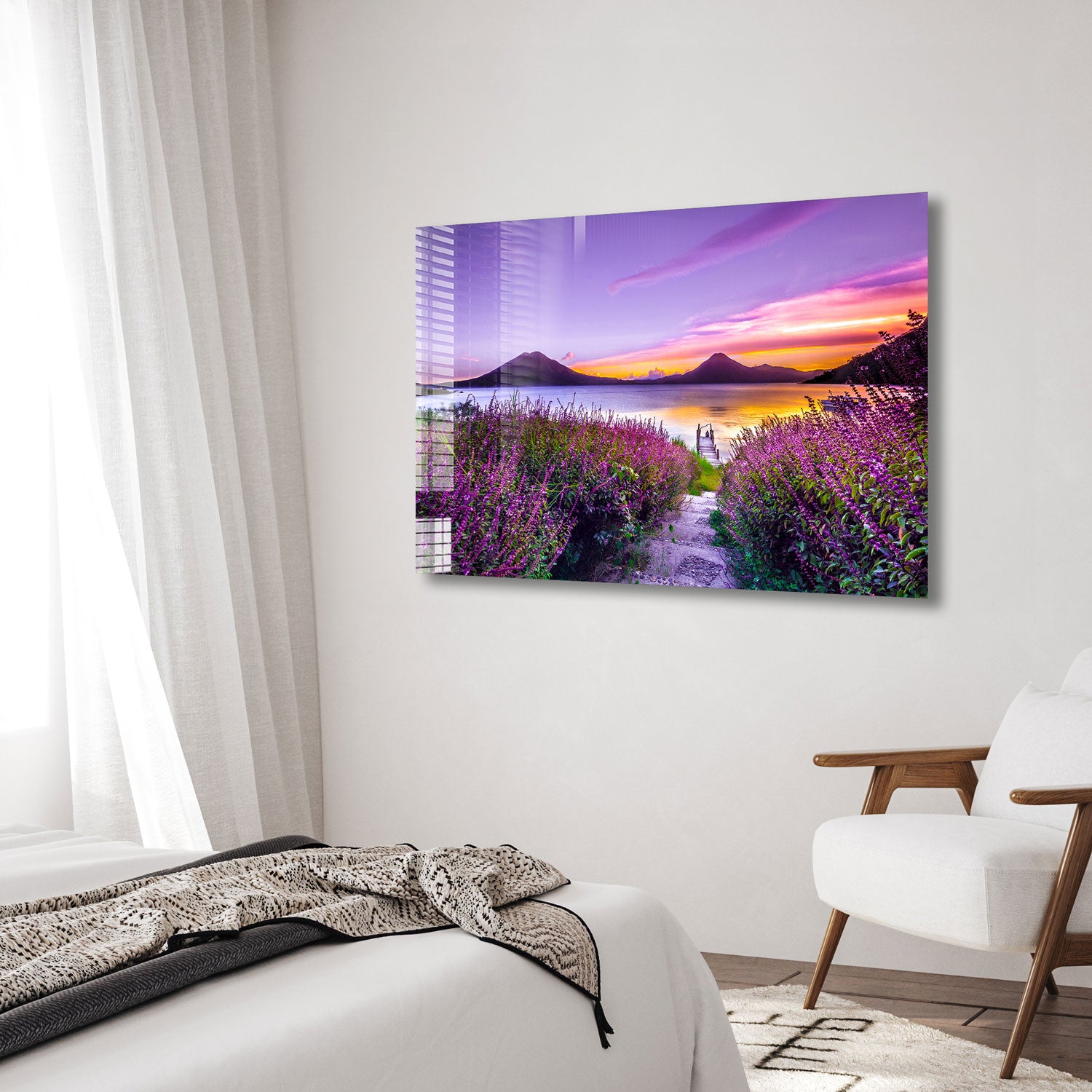 Stunning Purple Sunset Wall Art - Handmade Canvas Painting for Home & Office Decor | Perfect for Living Room, Bedroom, or Gift