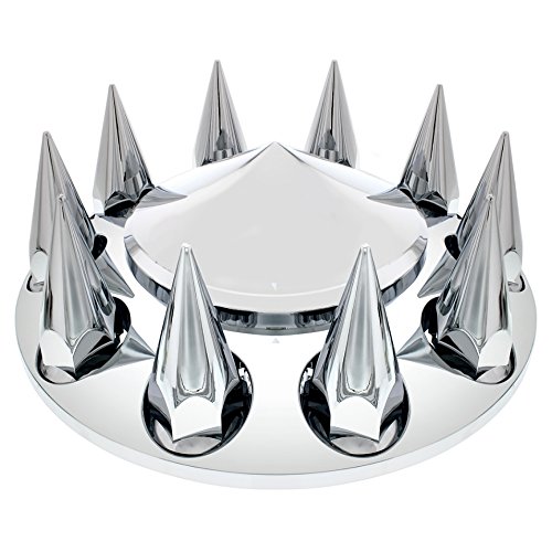 United Pacific 10308 Chrome Pointed Axle Hub Cover Kit with 33mm Spike Nut Cover & Installation Tool - Heavy Duty Wheel Accessories for Trucks, SUVs, and Custom Cars