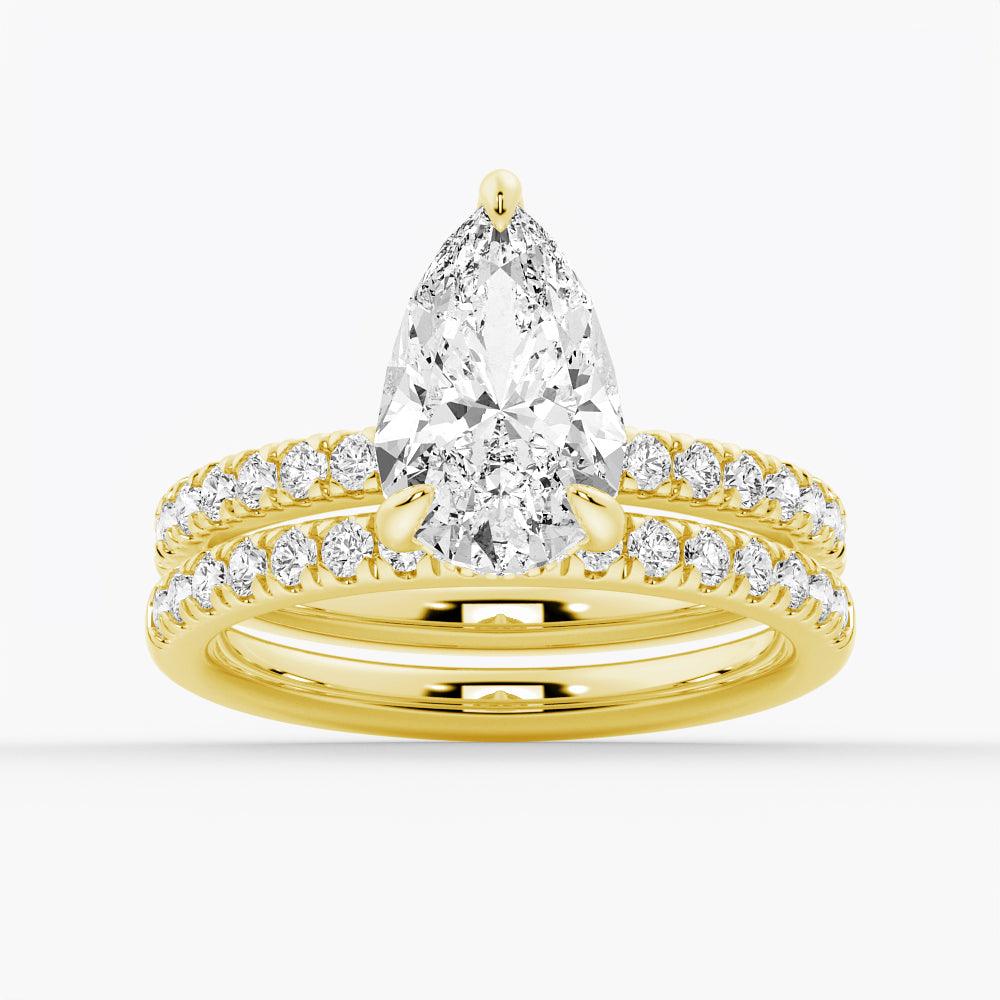 Pear Shaped Pavé Band Moissanite Engagement Ring with Hidden Halo Ring Set - Elegant Wedding Jewelry for Brides & Anniversaries