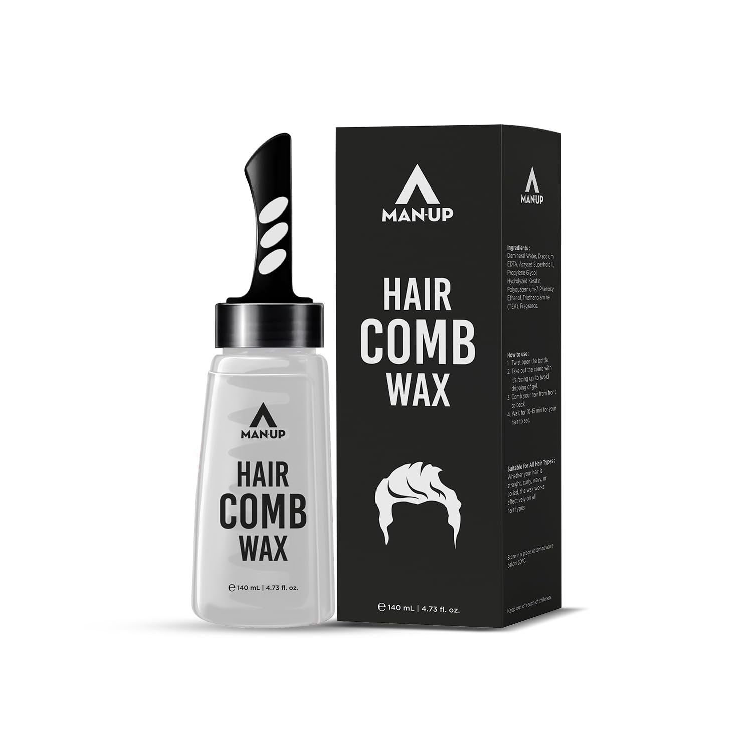 Man-Up Hair Comb Wax | 2-in-1 Men's Styling Gel with Comb for Strong Hold & Wet Look | Long Lasting Moisturizing Hair Wax (140ml) | Perfect for Daily Grooming, Parties & Special Occasions