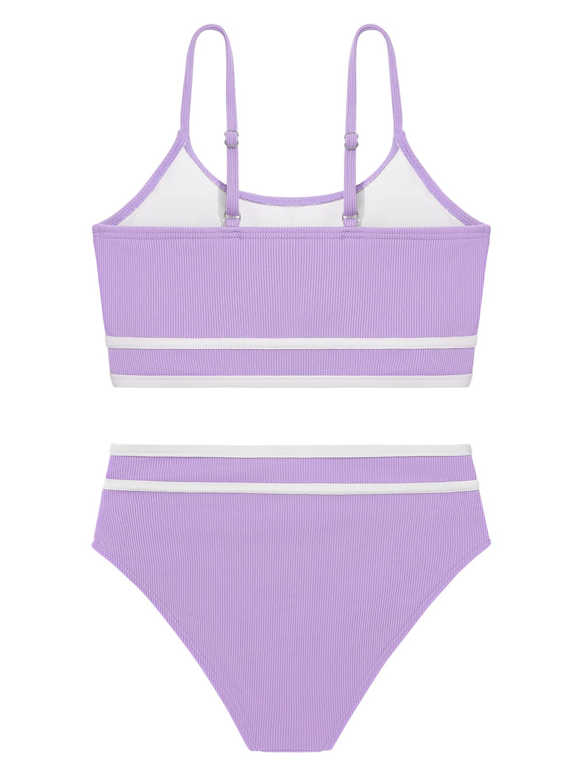 Girls 2 Piece Ribbed Bikini Set - Adjustable Strap Color Block Bathing Suit for Teens | Beachwear, Pool Party & Summer Vacation Swimwear