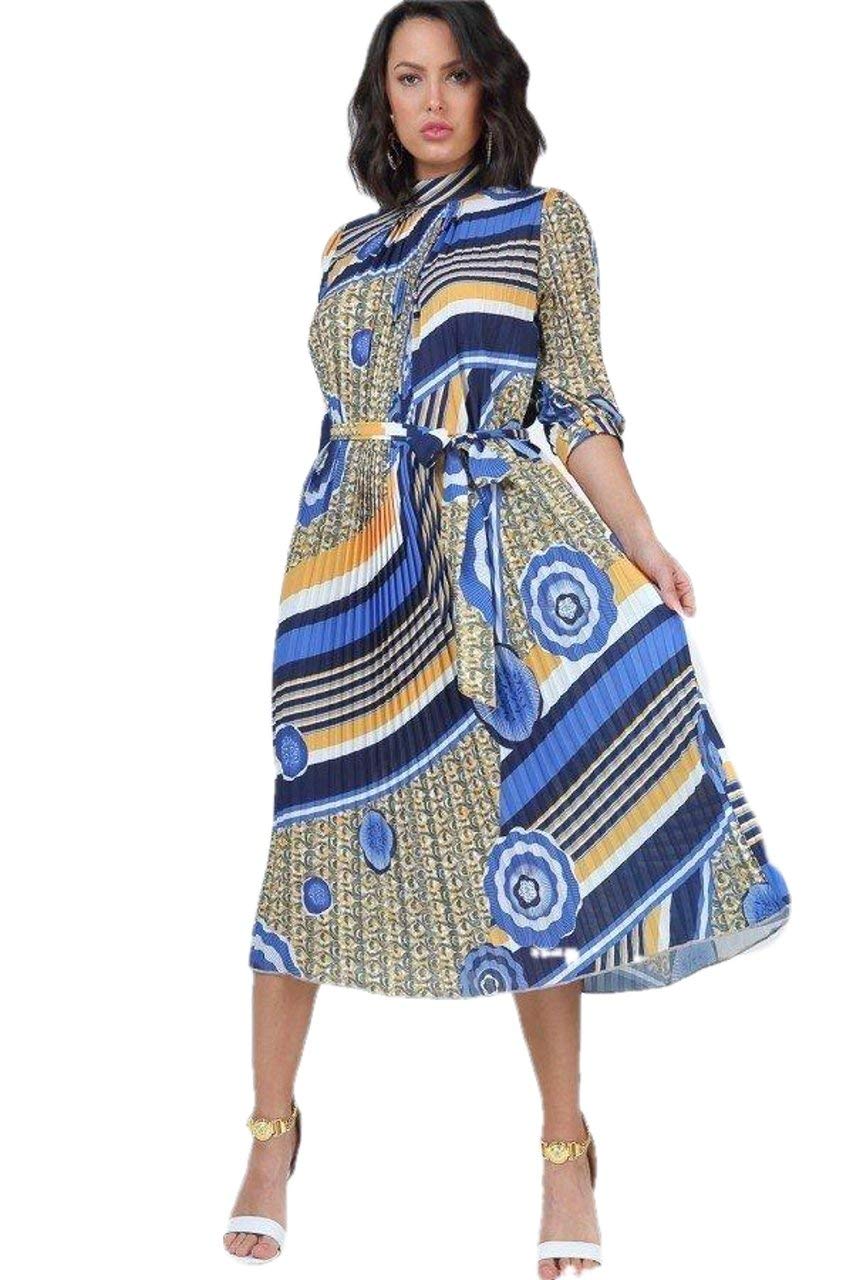 Stylish Pleated Print Midi Dress in Mellow Yellow | Flowy Summer Dress for Women | Perfect for Beach Vacations, Brunch Dates & Casual Outings