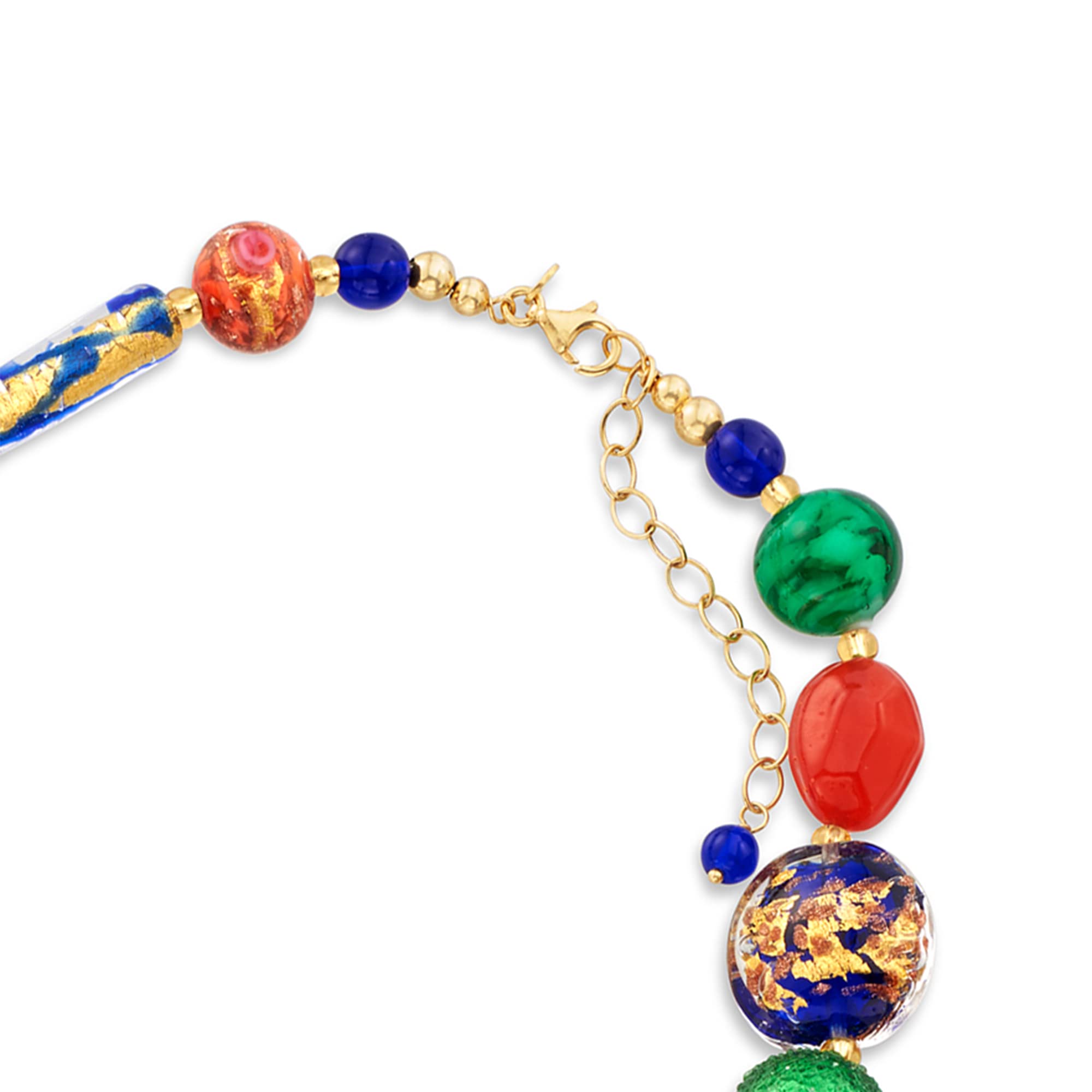 Exquisite Italian Murano Glass Bead Necklace - 18K Gold Over Sterling Silver - Multicolor Handmade Jewelry for Women - Perfect for Weddings, Parties & Special Occasions