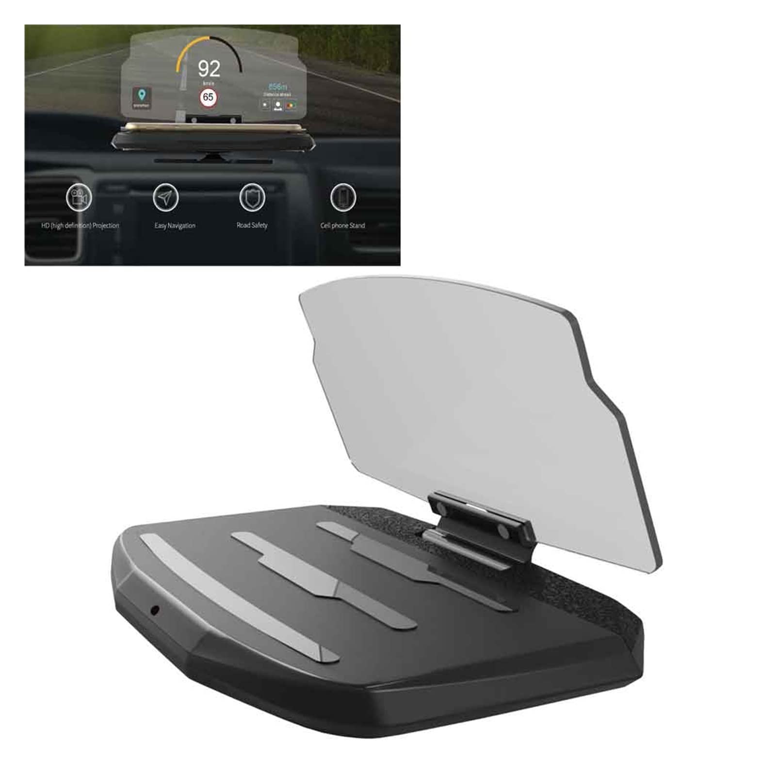 MEIERYA Car HUD Head Up Display Holder - Wireless Fast Charging Qi Charger, HD Projector for Navigation, Compatible with Android & iOS - Perfect for Safe Driving & Hands-Free Navigation