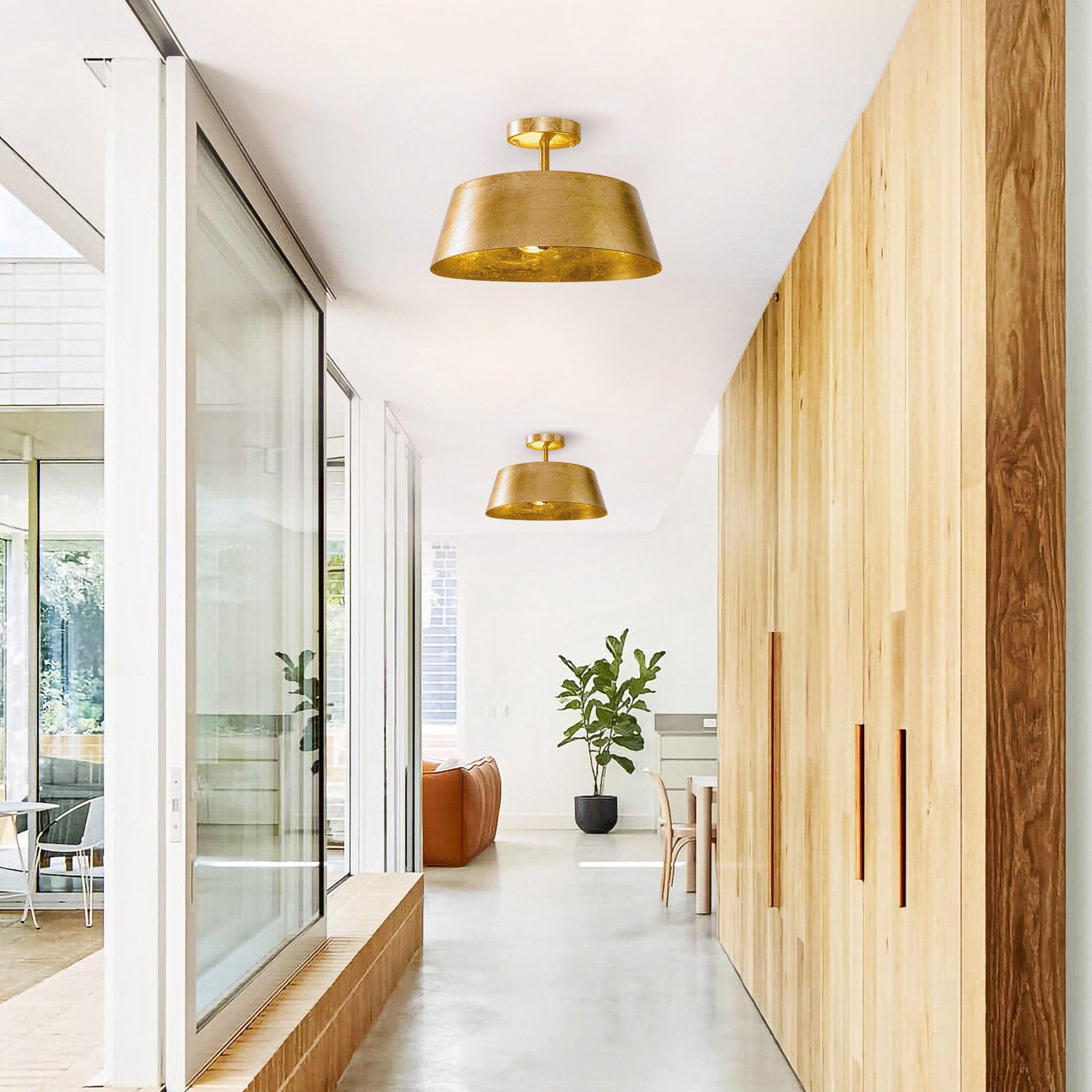 3-Light Golden Semi Flush Mount Ceiling Light Fixture - Modern & Elegant Lighting for Bedroom, Hallway, or Dining Room