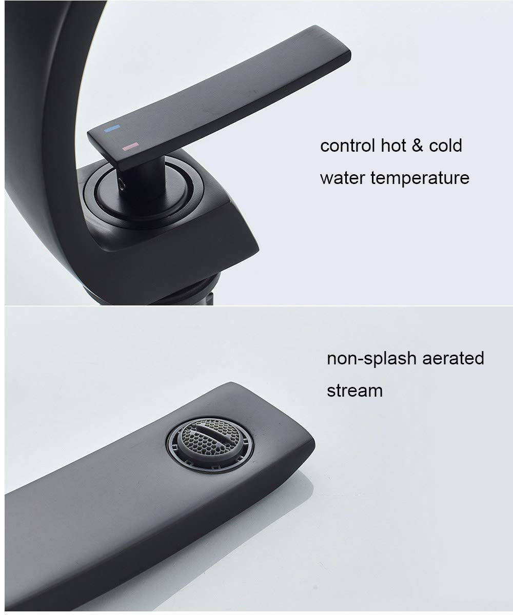 Single Handle Matte Black Bathroom Sink Faucet - Deck Mount Lavatory Faucet for Vanity Sink | Perfect for Modern Bathroom & Powder Room Renovations