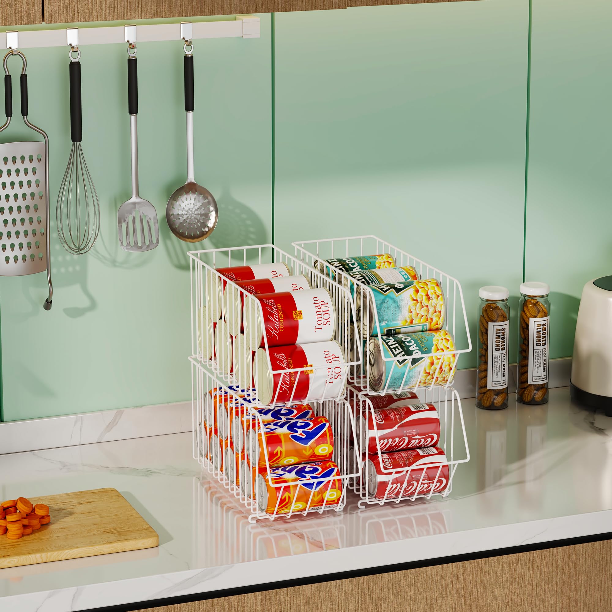 4-Tier Stackable Can Organizer for Pantry & Kitchen - Space-Saving Canned Food Storage Rack for Soup, Soda, Vegetables (15.35