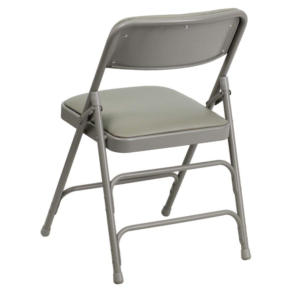 Flash Furniture 4-Pack HERCULES Series Heavy Duty Folding Chairs - Curved Triple Braced Metal Frame & Double Hinged Gray Vinyl Seat - Perfect for Events, Parties, Banquets and Home Use