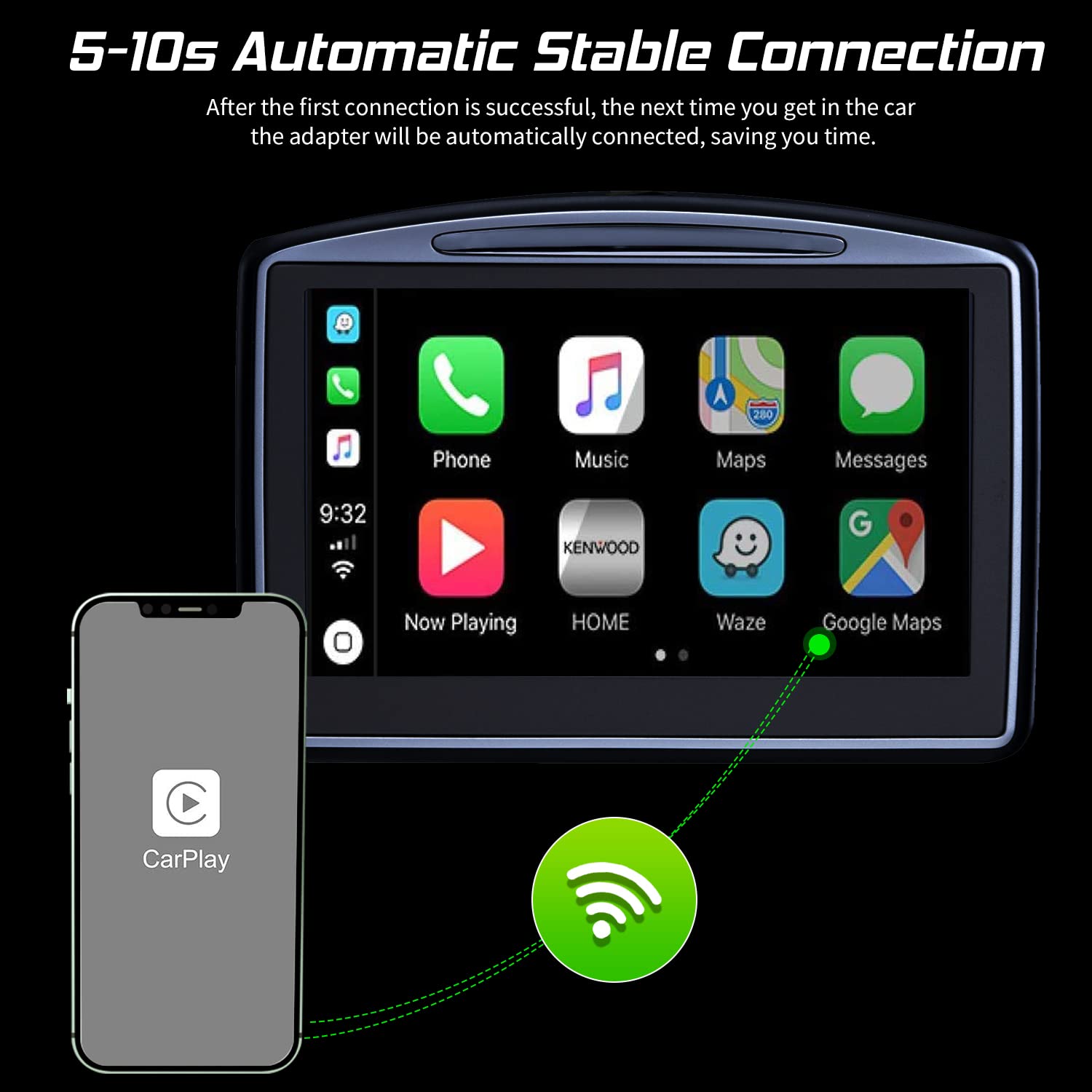 Wireless CarPlay Adapter USB Dongle for Car (2017-2024 Models) - Convert Wired to Wireless CarPlay for Factory Radio | Seamless Music Streaming & Hands-Free Calling for Safer Driving