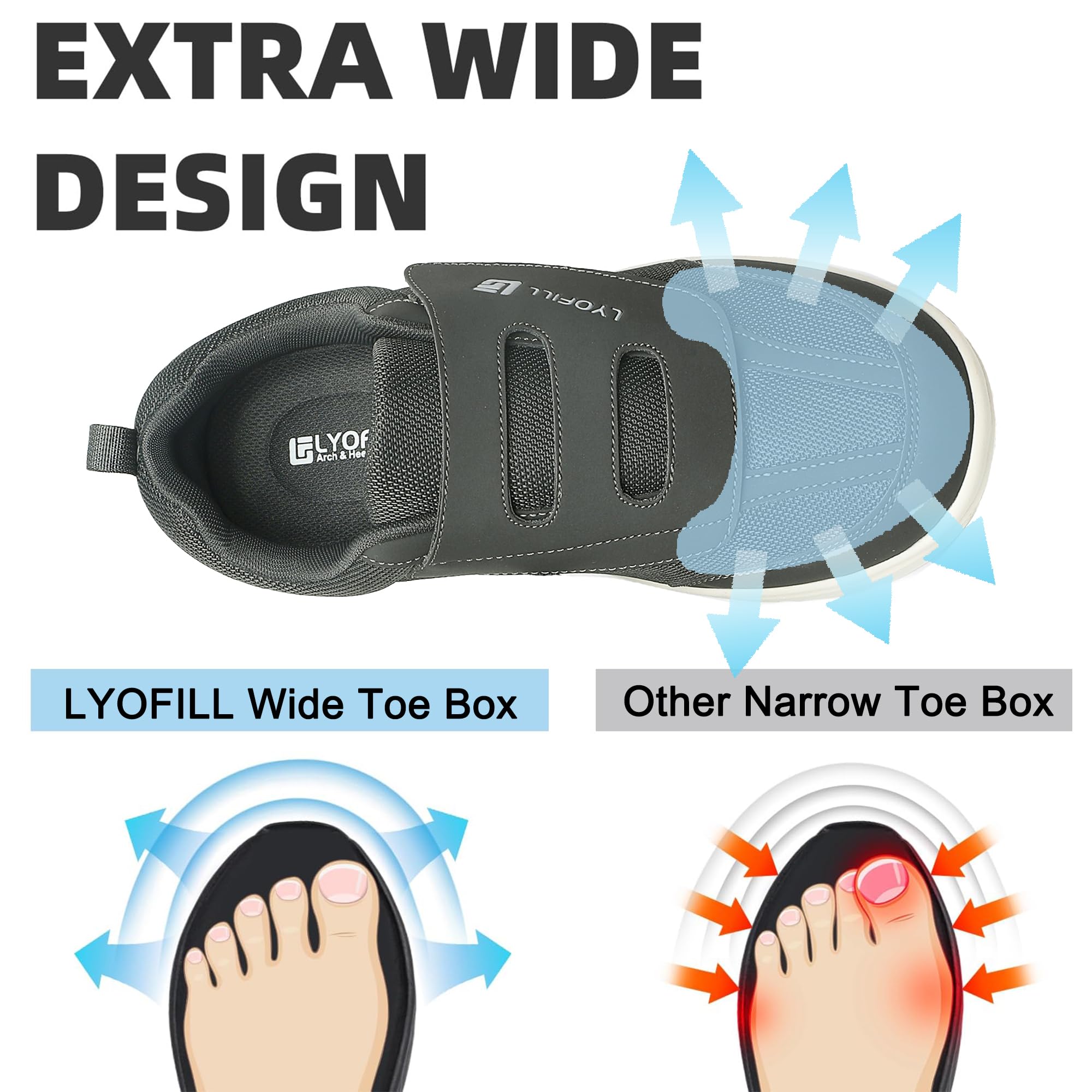 **Men's Extra Wide Width Walking Shoes - Lace-Free Slip-On Sneakers with Arch Support for Swollen Feet & Pain Relief - Diabetic & Comfort Loafers for Daily Wear, Travel & Work**