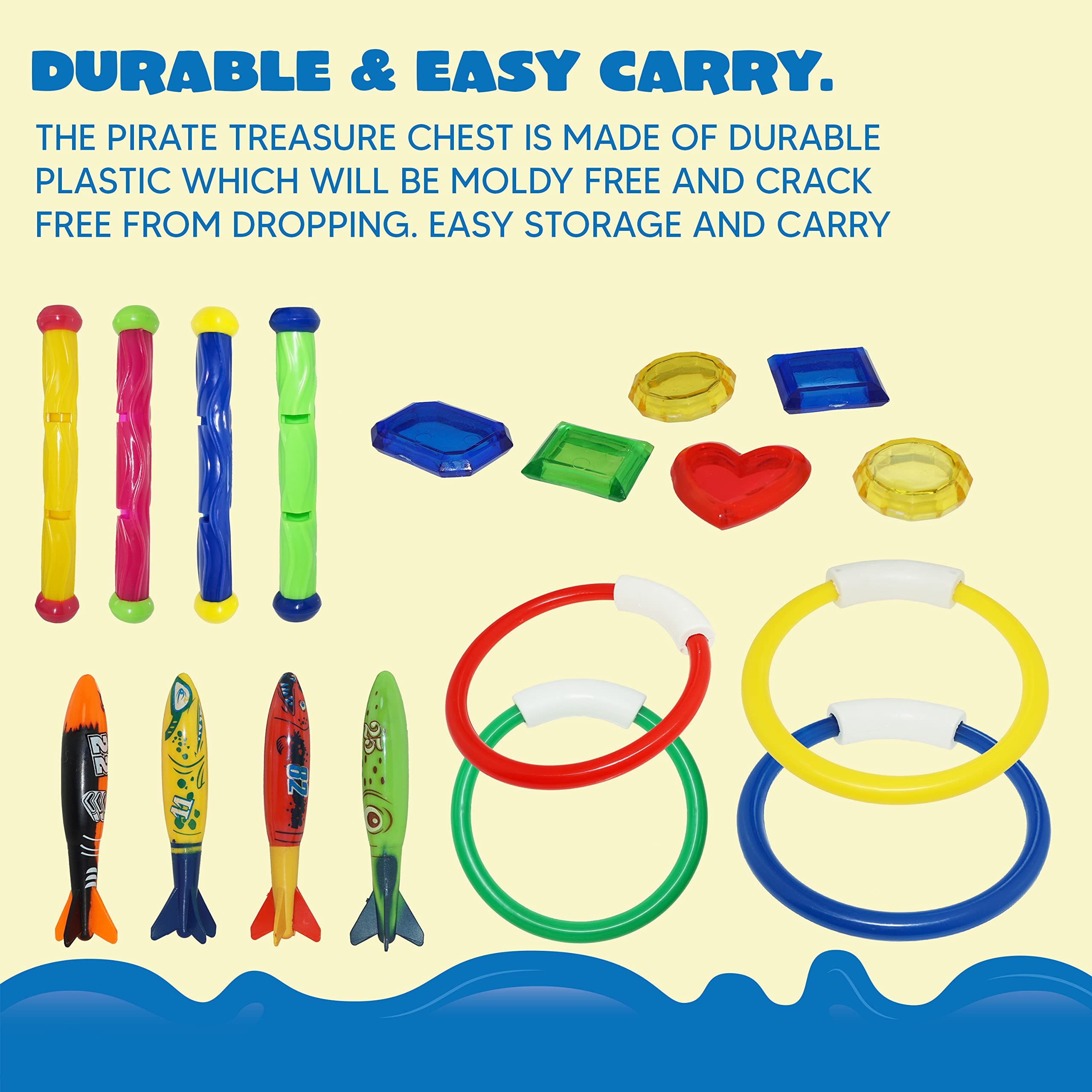 JOYIN 18Pcs Kids Pool Toys Set - 4 Floating Rings, 4 Diving Sticks, 4 Bandits & 6 Underwater Treasures with Storage Bag - Fun Swimming Pool Games for Ages 8-12 - Perfect for Summer Parties, Beach Trips & Backyard Pool Fun
