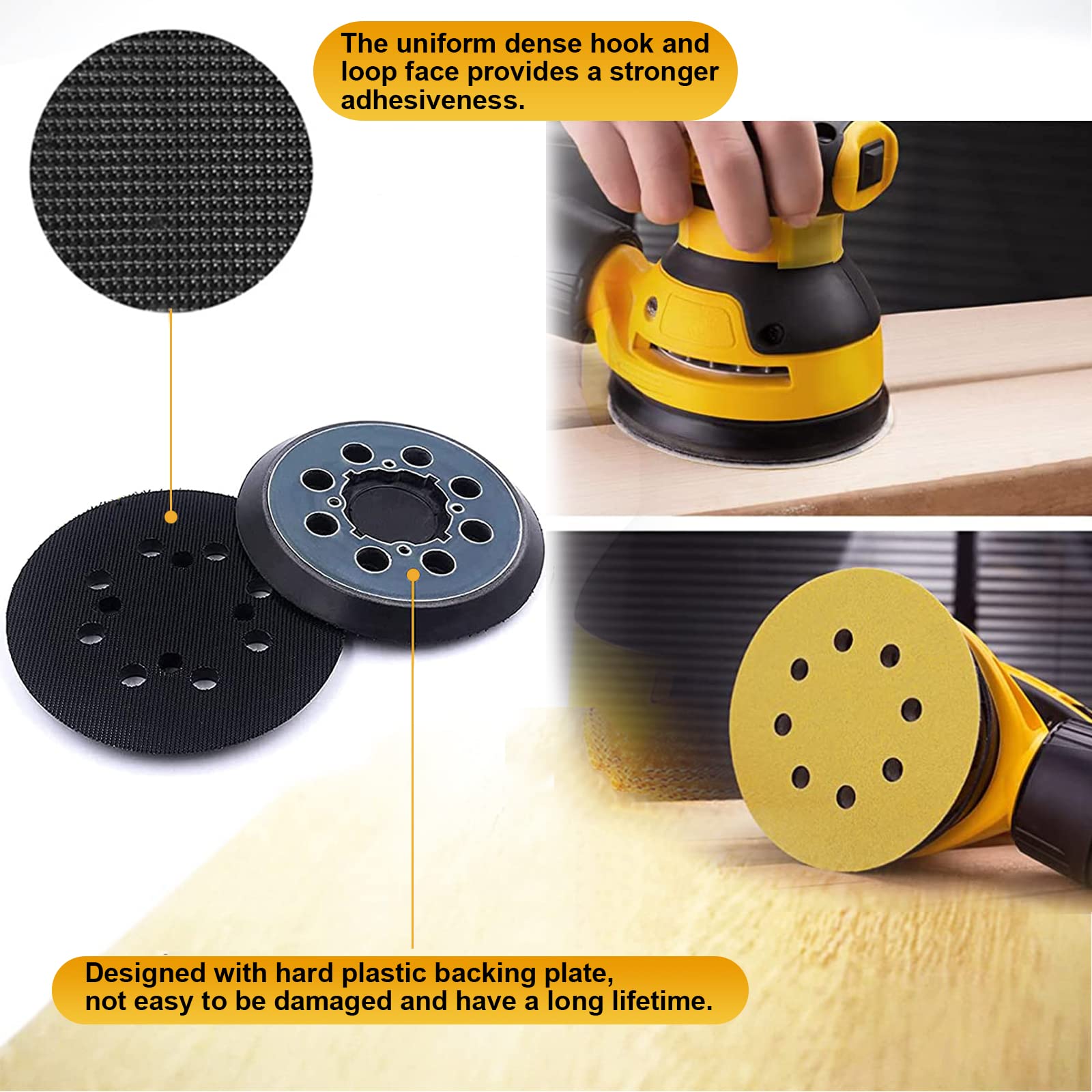 5 Inch 8 Hole Hook and Loop Orbital Sander Backing Pad - Replacement for Dewalt DWE64233 & N329079 - Includes 20pcs 220 Grit Sanding Discs - Perfect for Woodworking, Furniture Refinishing, and DIY Home Projects