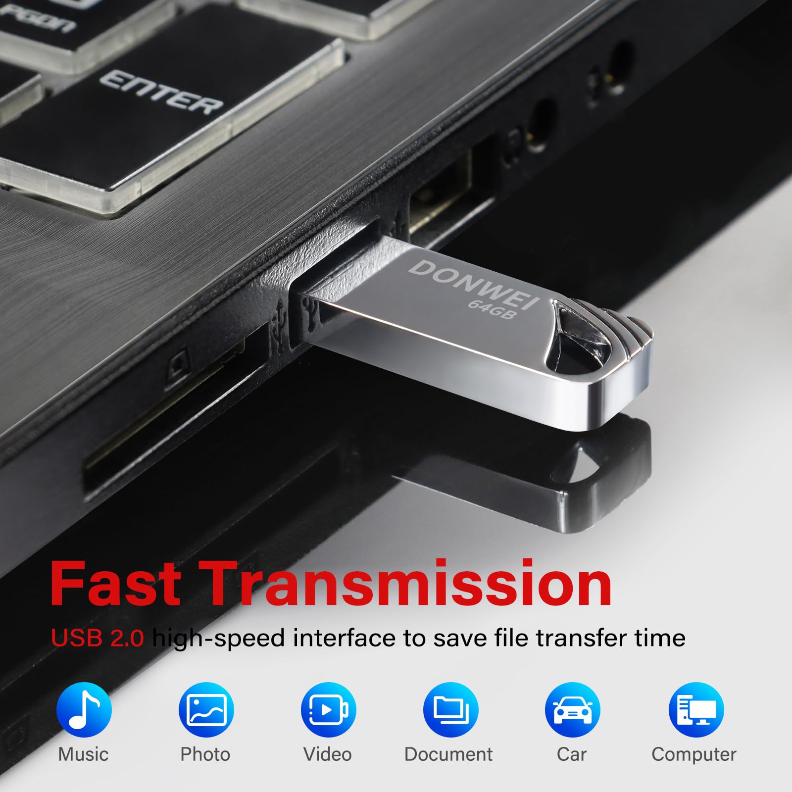 64GB USB Flash Drive, Silver Pen Drive - High-Speed USB 2.0 Memory Stick for Data Storage, File Transfer, Backup - Perfect for Office, School, Home & Travel Use