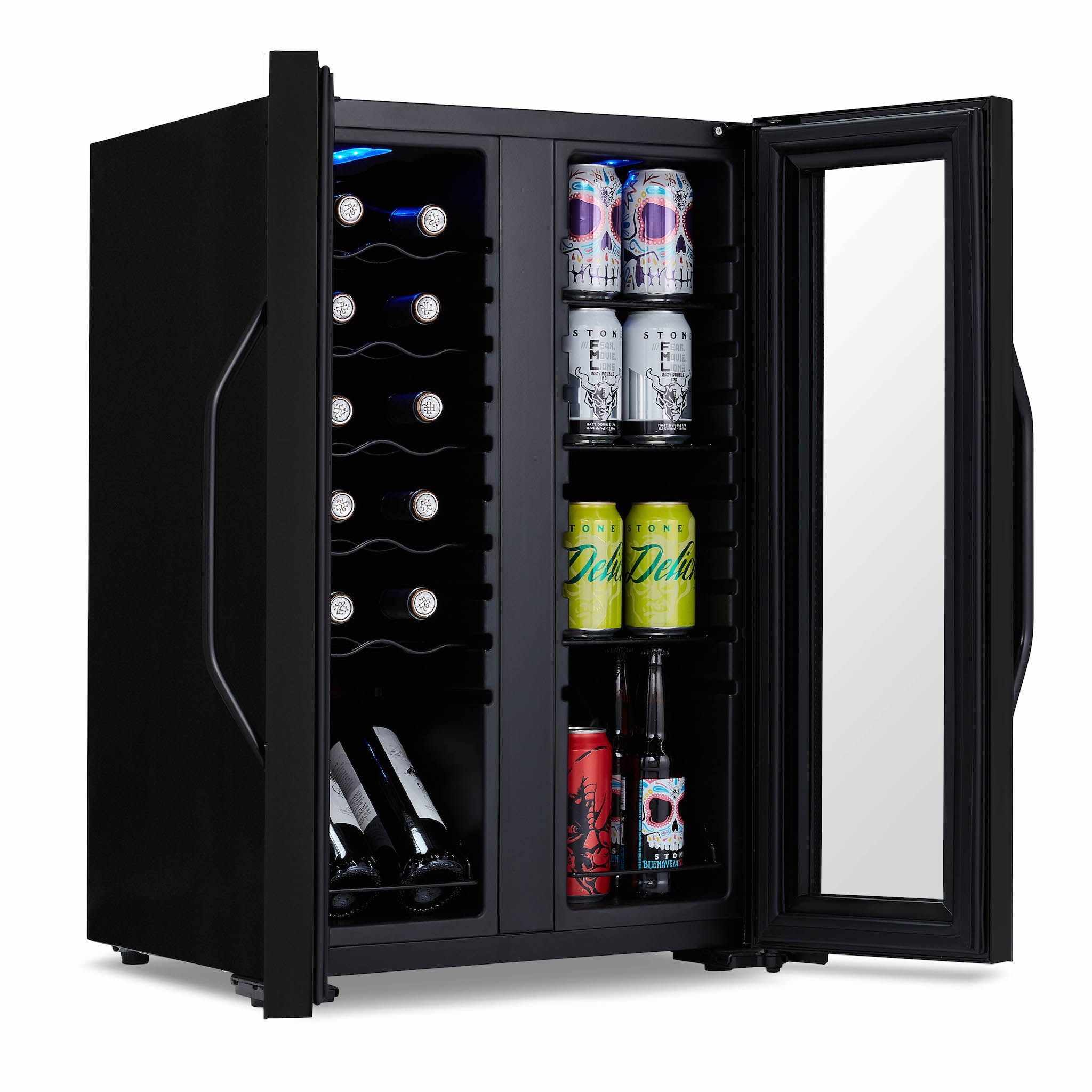 Newair® 39 Can, 12 Bottle Freestanding Dual Zone Beverage Refrigerator - Compact Wine & Beer Cooler for Home, Office, or Bar - Perfect for Chilling Drinks and Storing Beverages