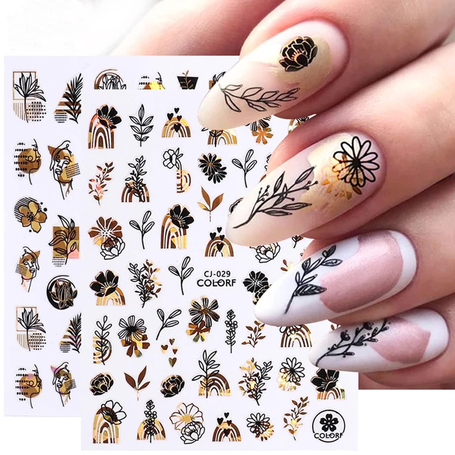 3D Holographic Gold Nail Art Stickers - Self-Adhesive Floral Rose Leaf Nail Decals for Women | DIY Manicure Decorations | Perfect for Parties, Weddings & Special Occasions
