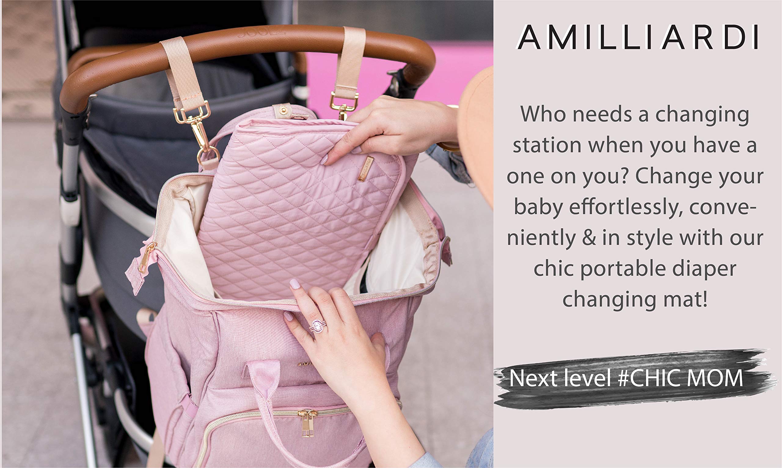 AMILLIARDI Portable Diaper Changing Pad - Waterproof Travel Changing Mat for Baby, Infant & Newborn - Compact, Stylish & Chic (Blush/Light Pink) - Perfect for On-the-Go Parents, Airplane Travel & Nursery Use