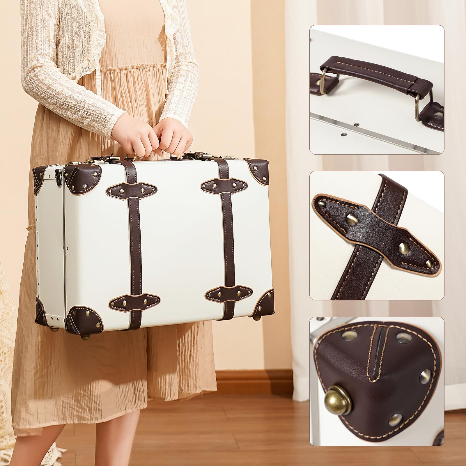Vintage Leather Carry-On Suitcase - Cute Mini Overnight Bag with Shoulder Strap | Non-Wheeled Retro Travel Trunk for Weekend Getaways & Airplane Cabin Luggage