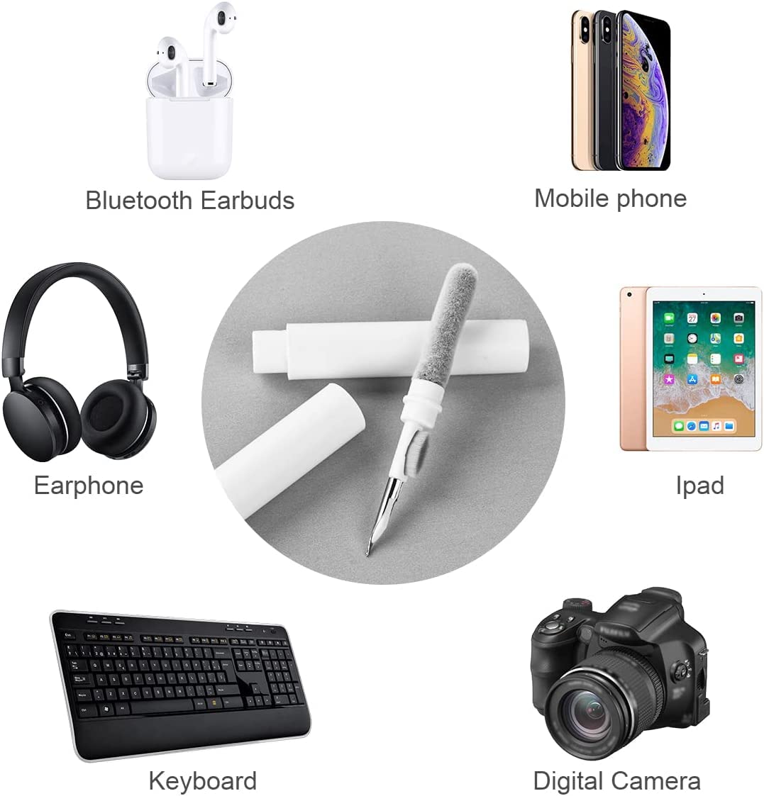 3-in-1 Bluetooth Earbuds Cleaning Pen Kit with Soft Brush - Wireless Earphones & Headphones Cleaner for AirPods, Charging Case, Computer Keyboard & Camera Lens - Perfect for Home, Office & Travel Use